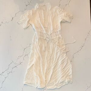 Elegant White Lace Trim Swim Coverup